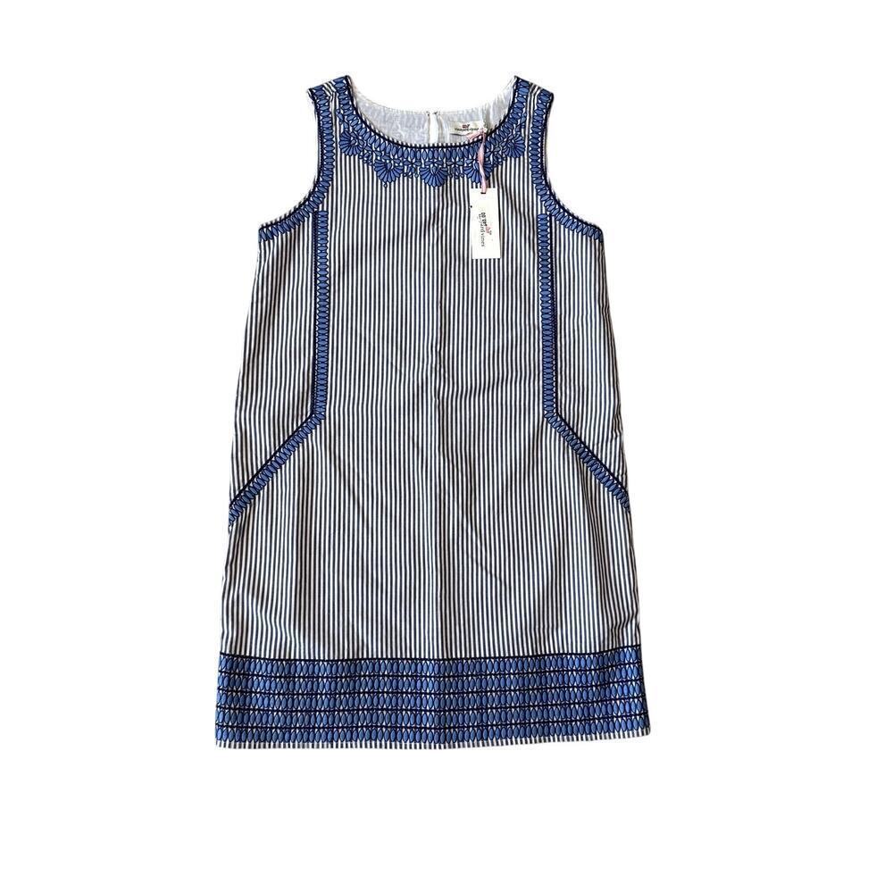 NWT Vineyard Vines Cisco Blue Blue and White Striped Embroidered Dress Size 4 - Picture 2 of 6